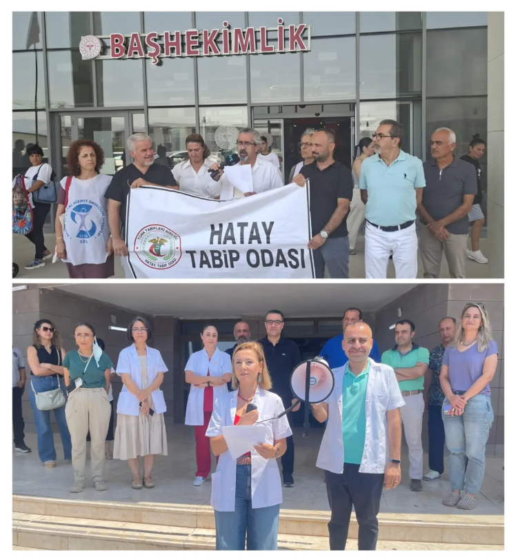 Hatay Eğitim ve Araştırma Hastanesi'nde ve İskenderun Devlet Hastanesi'nde yaptığımız basın açıklamaları
