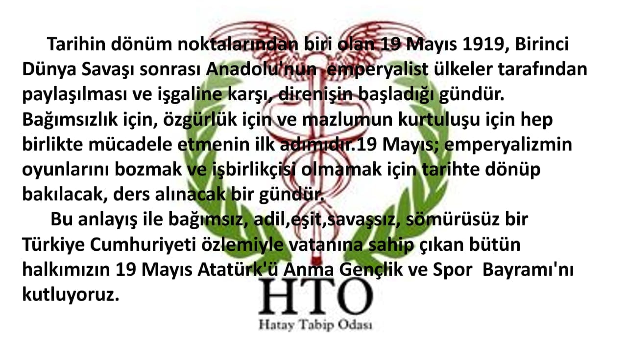19 Mayıs Atatürk'ü Anma, Gençlik ve Spor Bayramını kutlarız.